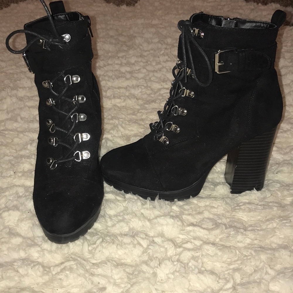 Chunky heel black ankle boots
